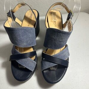 Sundance Women's Blue Strappy Sandals Platform Wedge Denim ITALY